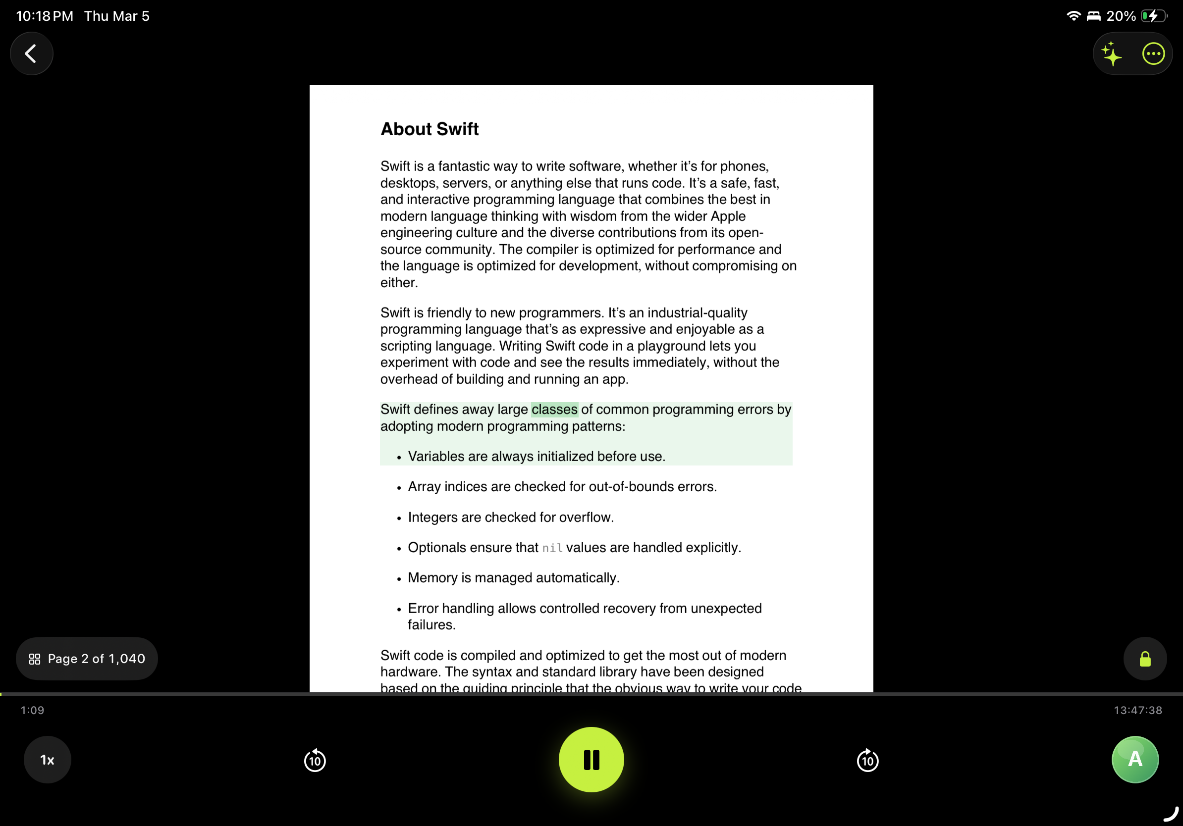 Voice Leaf running on iPad in landscape mode