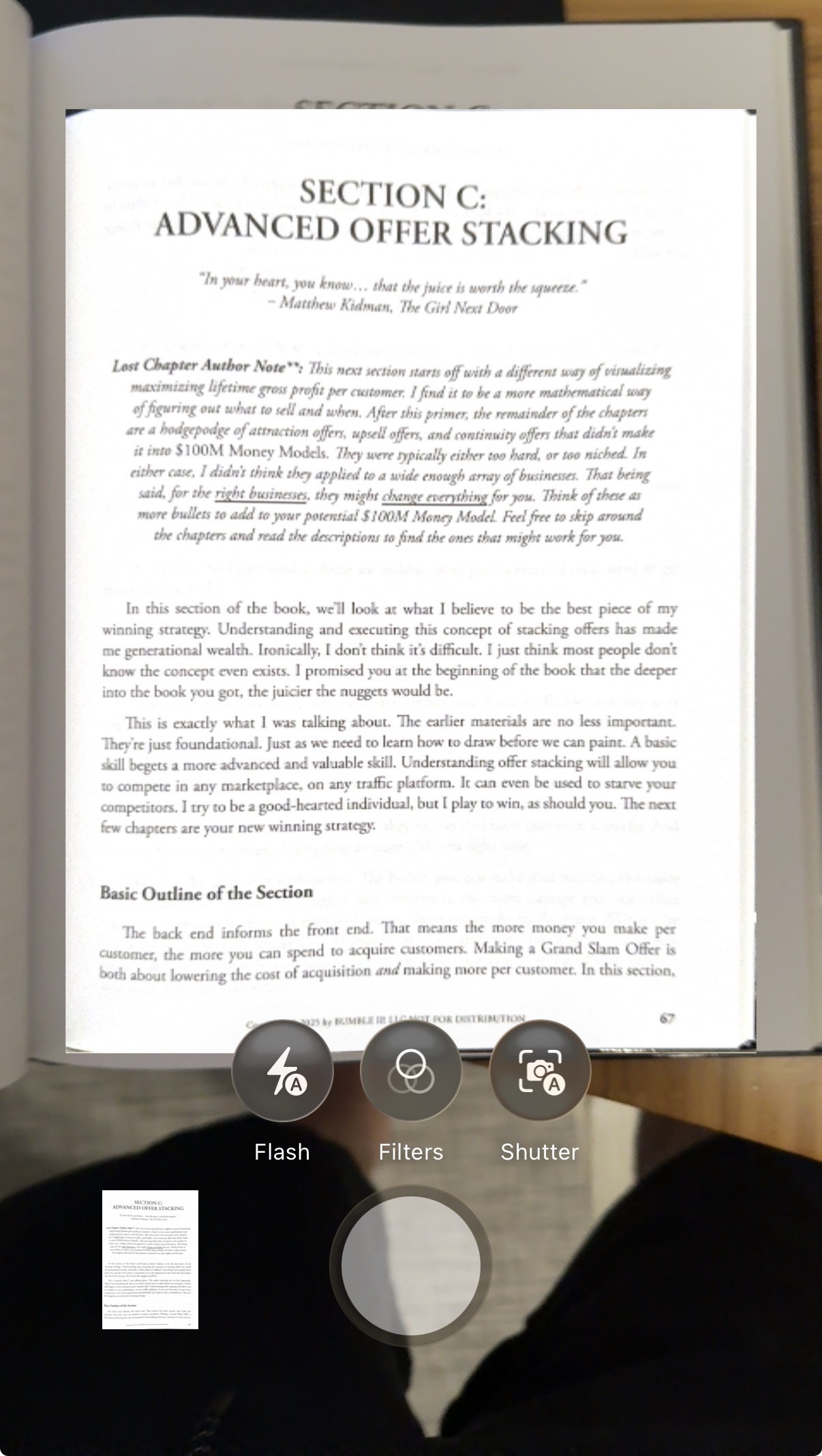 Camera scanner capturing text from a physical book